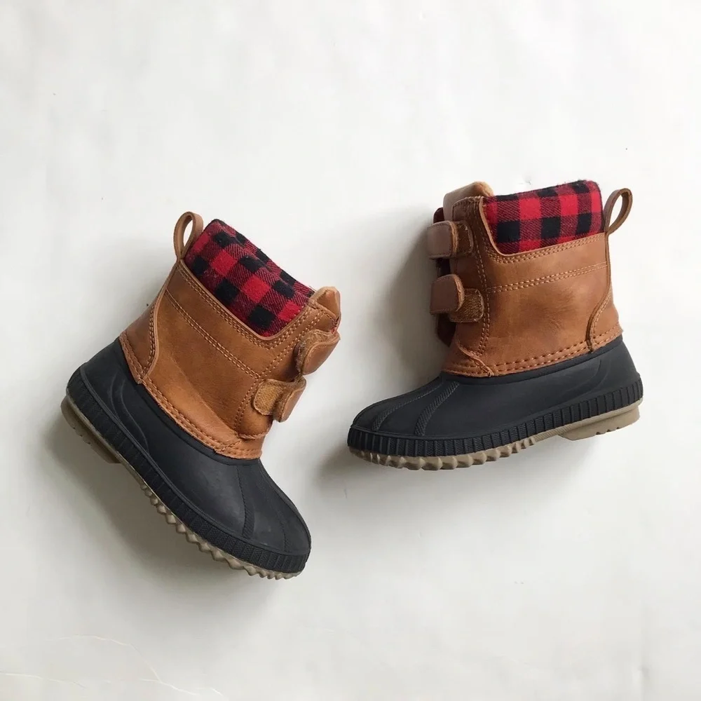 BABygap tan/plaid duck boots  EUC size 9/10 toddler